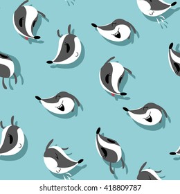 blue cartoon badger seamless pattern