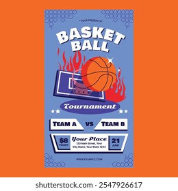 Blue Cartoon Basketball Tournament Social Media Story