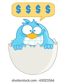 Blue Cartoon Bird In Egg With Speech Bubble