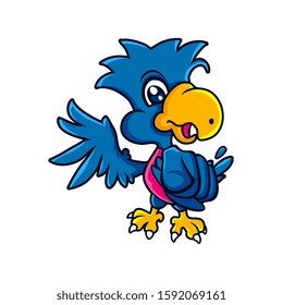 blue cartoon bird pointing forward. it can be used as mascot