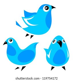 Blue cartoon birds set isolated on a white background.