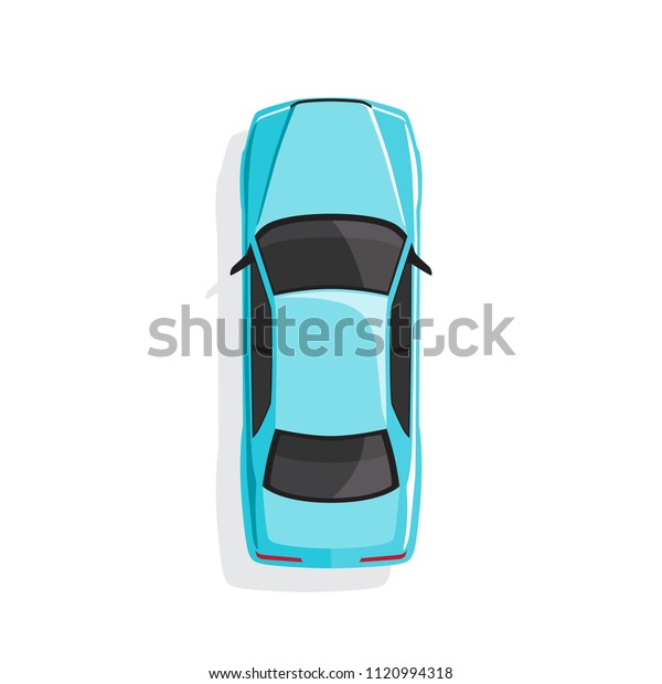 Blue cartoon\
car. Top view. Vector\
illustration