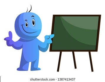 Blue cartoon caracter and the board illustration vector on white background