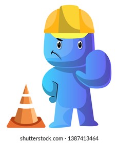 Blue cartoon caracter dressed as a costruction worker illustration vector on white background