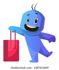 Blue cartoon caracter holding red shoping bag illustration vector on white background