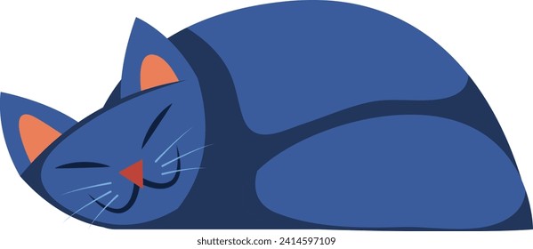 Un gato de dibujos animados azul durmiendo tranquilamente. Cálida siesta de mascota, acogedora ilustración vectorial de reposo animal doméstico.