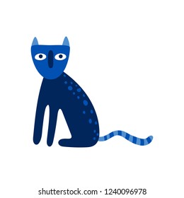 Blue cartoon cat vector illustration isolated on white background