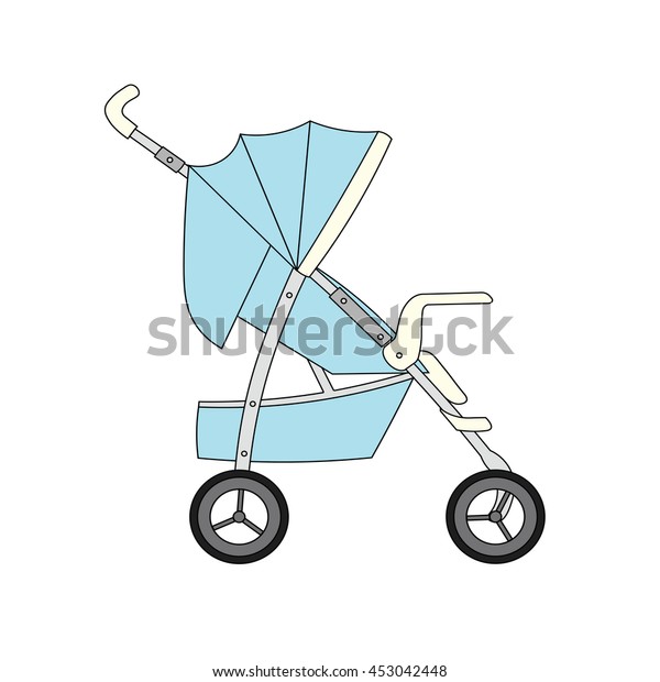 Blue cartoon\
children\'s stroller for baby\
boy.