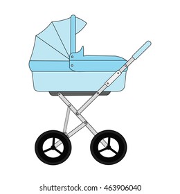 Blue cartoon children's stroller for a newborn baby boy.