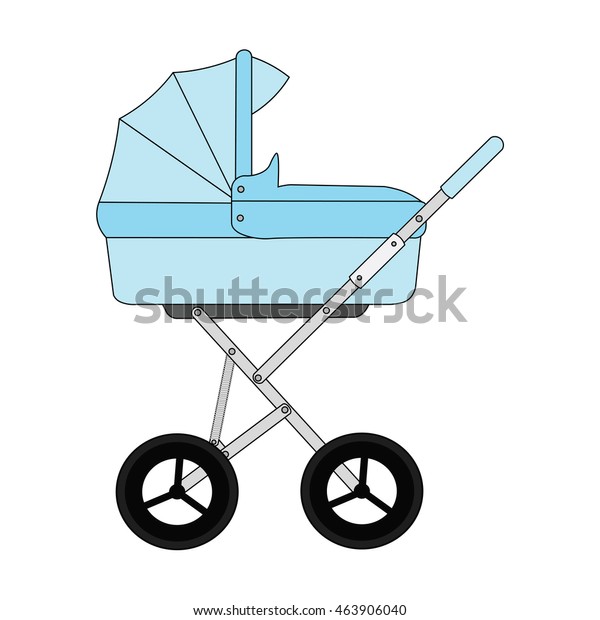 Blue\
cartoon children\'s stroller for a newborn baby\
boy.