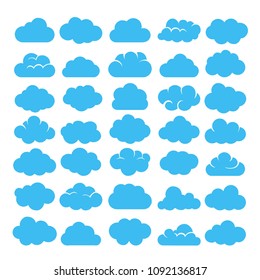 Blue cartoon clouds isolated on white background vector illustration big set