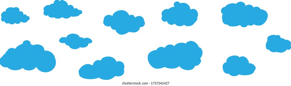 Blue cartoon clouds set isolated on white background. Collection of different clouds for web site, background template, wallpaper and sky design. Creative modern concept. Clouds vector illustration