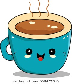 Blue cartoon coffe cup, Kawaii, sticker coffee cup