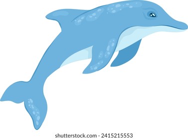 Blue cartoon dolphin swimming underwater. Cute marine animal with happy expression. Ocean wildlife and sea creatures theme vector illustration.