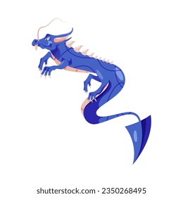 Blue cartoon dragon fairy tale monster with sharp claws and tail, prehistoric chinese animal, old dinosaur reptile. Vector illustration of fantasy mythology creature, korean legend dragon