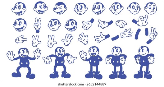Blue cartoon emoji characters in various expressive poses – hand-drawn vector mascot collection for emotional reactions, humor, and animated designs

