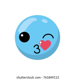 Blue cartoon face emoticon caricature and character theme Isolated design Vector illustration