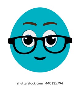 blue cartoon face with eyeglasses over isolated background,vector illustration