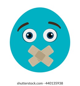 blue cartoon face with open eyes and closed mouth over isolated background,vector illustration 