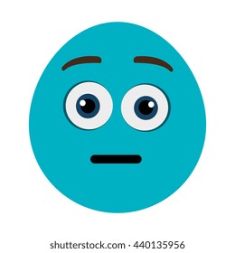 blue cartoon face with open eyes and surprised expression over isolated background,vector illustration