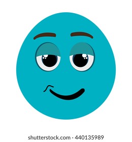 blue cartoon face with relaxed expression over isolated background,vector illustration