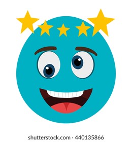 blue cartoon face with yellow stars and open mouth,vector illustration