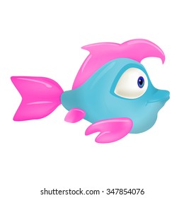 Blue cartoon fish. Vector image isolated on white background