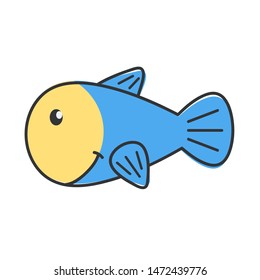 Blue cartoon flat style fish with smile on white, stock vector illustration