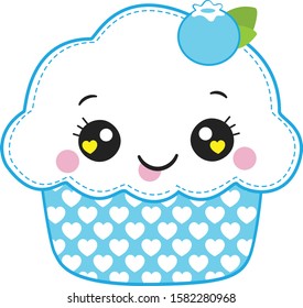 Blue cartoon funny cake isolated in a white background