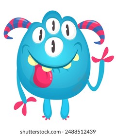 Blue cartoon funny monster character design showing tongue