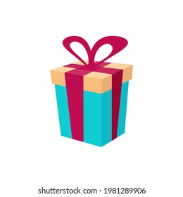 caja de regalo de dibujos animados azules con arco rojo, vector