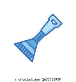 Blue cartoon ice scraper icon for winter vehicle maintenance