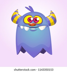 Blue cartoon monster with horns. Big collection of cute monsters