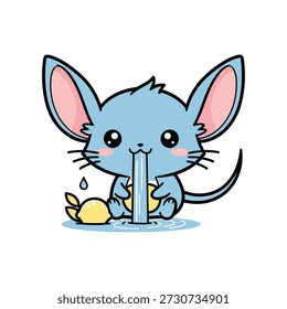 Rato azul dos desenhos animados chorando com um limão amarelo e uma lágrima em sua bochecha