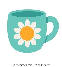 Blue cartoon mug with daisy flower, great for spring, cute prints and creative designs.