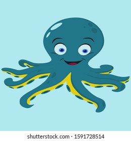 Blue Cartoon Octopus. Vector Stock Illustration. Octopus is Drawn in Vector.