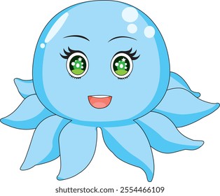 Blue cartoon octopus vector water animal mascot