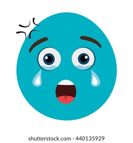blue cartoon orbed face  with angry and crying expression over isolated background,vector illustration