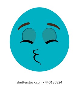 blue cartoon orbed face with closed eyes  and mouth wink over isolated background,vector illustration
