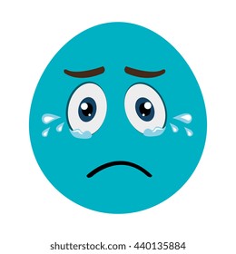 blue cartoon orbed face  with crying expression over isolated background,vector illustration 