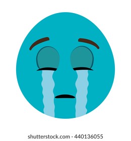 blue cartoon orbed face crying with closed eyes over isolated background,vector illustration  