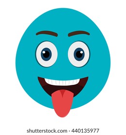 blue cartoon orbed face  with open mouth and red tongue over isolated bakcground,vector illustration