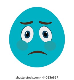 blue cartoon orbed face  with sad expression over isolated background,vector illustration 