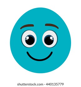 blue cartoon orbed face  smiling with black and blue eyes over isolated background,vector illustration