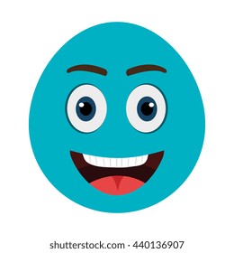 blue cartoon orbed face smiling showing teeth and red tongue over isolated background,vector illustration 