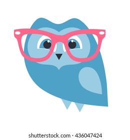 blue cartoon owl with glasses