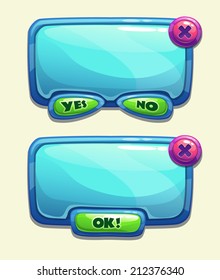 Blue cartoon panels for game UI, including yes/no and Ok buttons 