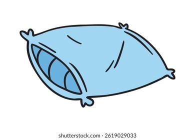 blue cartoon pillow icon doodle hand drawn. pillow drawing clipart symbol. Vector illustration