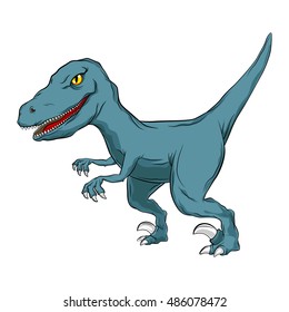 Blue cartoon of Raptor, Velociraptor, Primitive carnivore dinosaur with separate color and outline layers