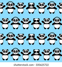 blue cartoon seamless pattern with panda